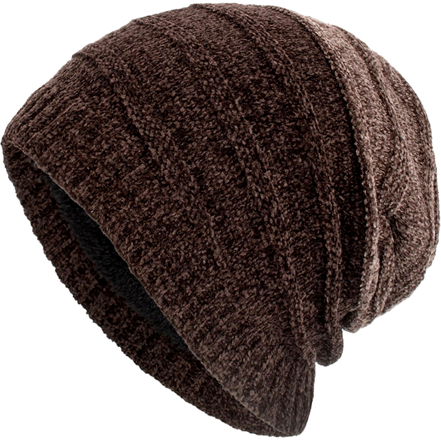 Velvet Striped Pattern Outdoor Long Knitted Warm Beanie Hat